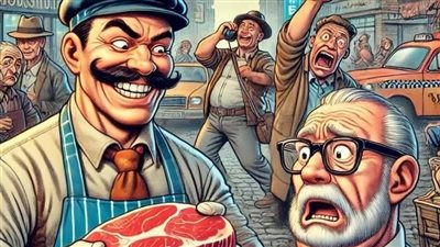 كنت أقف لدي احد القصابين ابتاع لحما